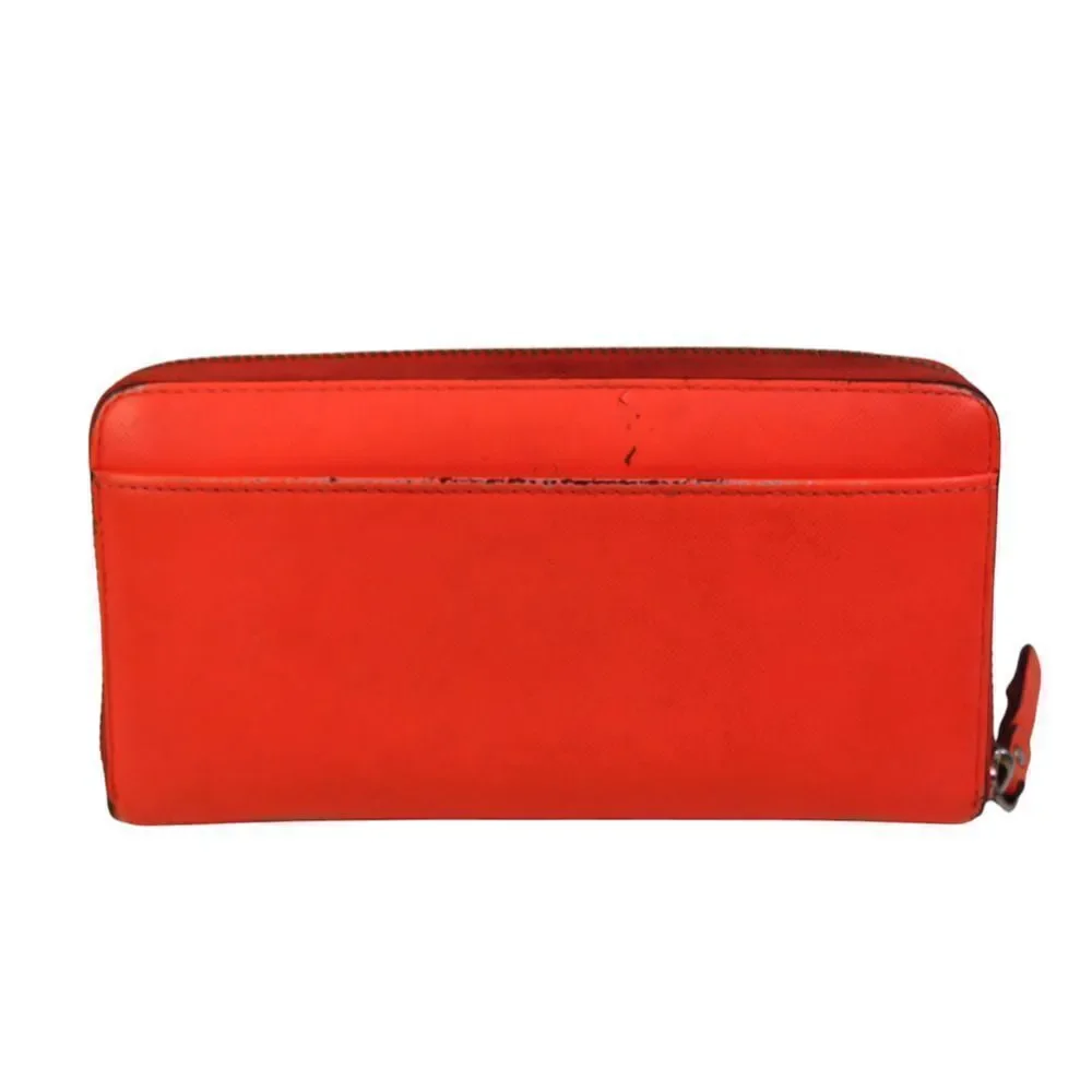 kate spade new york RED GENUINE LEATHER LOGO ZIP AROUND ID CARD WALLET CLUTCH